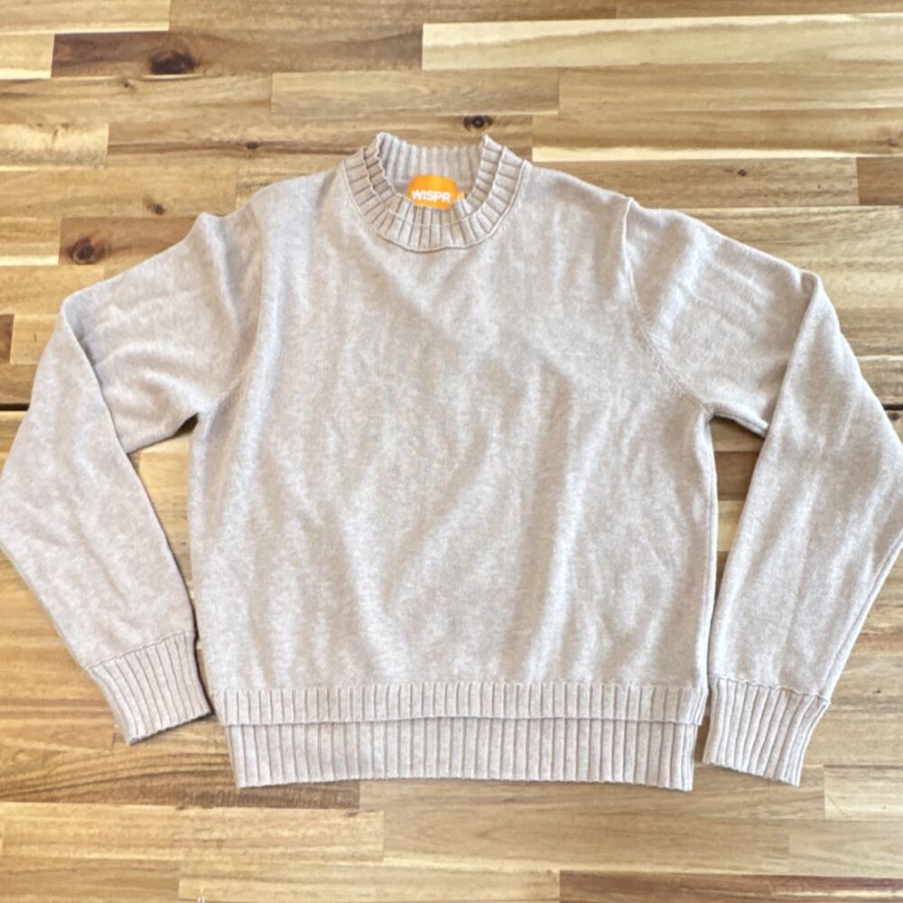 WISPR Cotton Nylon‎ Silk Knit Pullover Sweater Crew Neck Beige XS Women